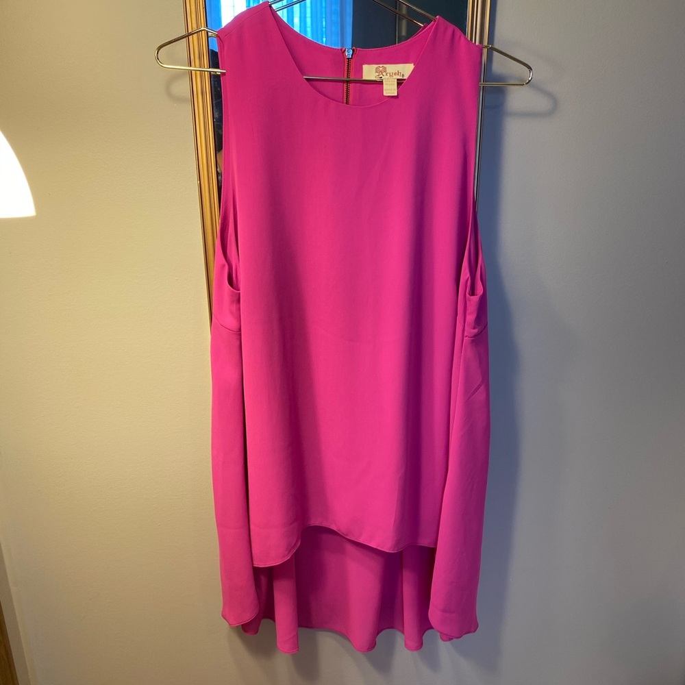 Hot Pink High-Low Sleeveless Blouse